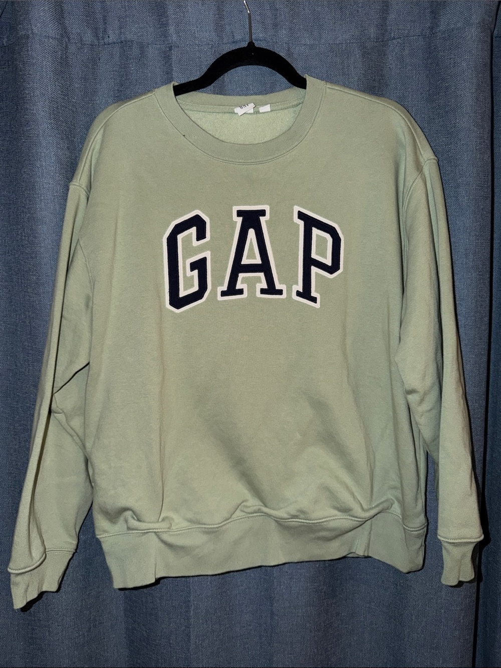 GAP Women's Light Sage Crewneck Sweatshirt with Navy Logo